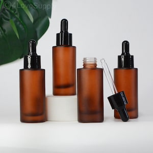 30ML 1oz  Dropper Frosted Amber Glass Cylinder Flat Shoulder Bottle Glass Dropper Bottle Essential Oil Bottle Cosmetic Dropper Bulk Order