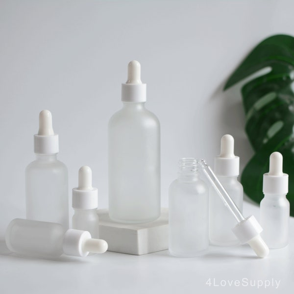 1-200pcs 15ml-100ml Frosted Glass Essential Oil Dropper Bottles, Cosmetic Beauty Serum Oil Perfume Liquid Dropper, White Dropper, Wholesale