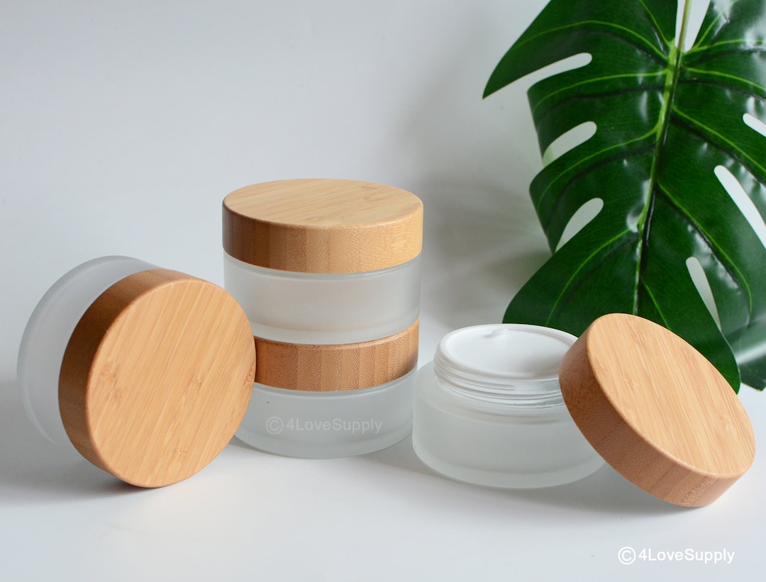 100g 3.5oz Eco-friendly Natural Bamboo Wooden Frosted Glass Cream Jar ...