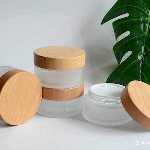 100g 3.5oz Eco-Friendly Natural Bamboo Wooden Frosted Glass Cream Jar Container, Natural Cosmetic Packaging Beauty Container, Wholeslae