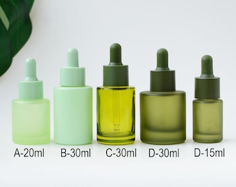15ml 20ml 30ml Green Dropper Bottles Five Style Essential Oil Dropper Bottles ,Clear And Frosted Green Dropper Bottles Skin Care Wholesale