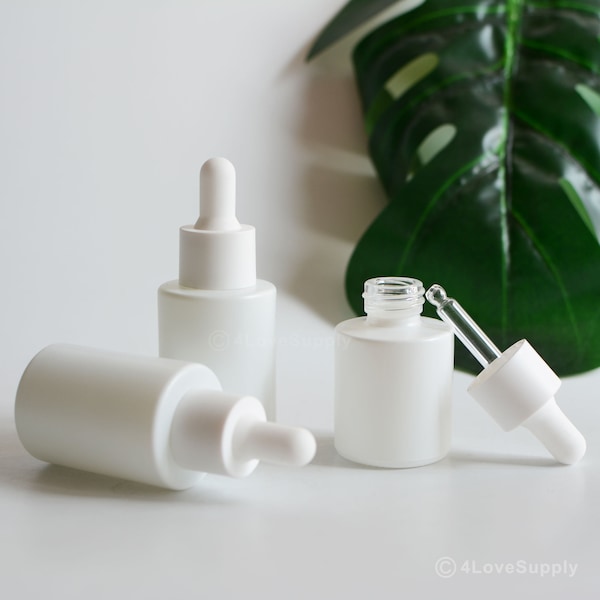1-200pcs 20ml 30ml Matte White Glass Oil Dropper Bottle for Essential Serum Herb Fragrance, Cosmetic Skin Care Pipette Bottle, Wholesale
