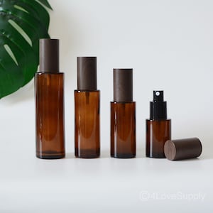 20ml 30ml 50ml 60ml 80ml 100ml Empty Fine Mist Spray Bottles Clear Flat Shoulder Amber Glass Black Wooden Look Cap Household Hotel Fragrance