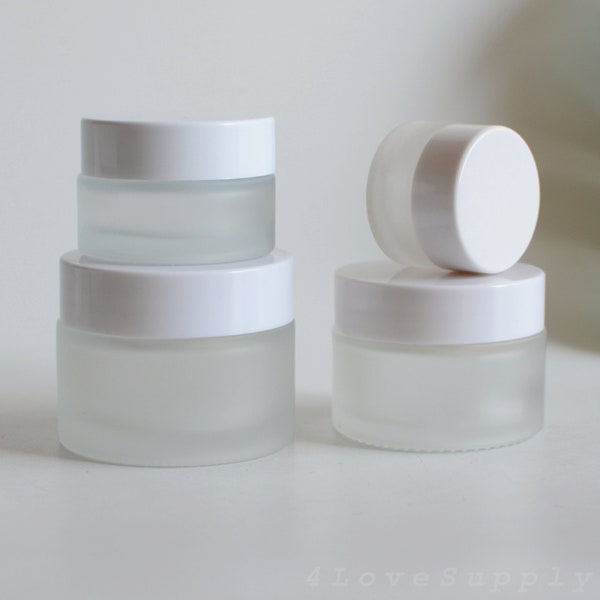 1/200pcs Cream Jar 5g-50g Frosted Glass White Cap Facial Skin Care Packaging Eye Cream Hand Lotion Empty Essential Jar Custom Logo Bulk