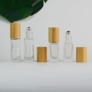 3ml 5ml Natural Roller Small Bottles Sqaure And Round Clear Glass Natural Bamboo CoverCustom Sticker On Bottle Travel Portable Perfume Tubes