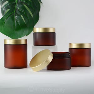 2025 New PET Frosted Brown Empty Cream Jar Container Gold Lids Shampoo Jars Bath Salt Body Butter Scrub Balm Container Jars Retails Add Logo