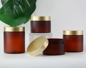 2025 New PET Frosted Brown Empty Cream Jar Container Gold Lids Shampoo Jars Bath Salt Body Butter Scrub Balm Container Jars Retails Add Logo