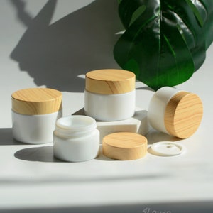1/200 piezas 15 g 30 g 50 g Tarro de crema de porcelana blanca con tapa de aspecto de madera Embalaje de cosméticos para el cuidado de la piel facial, Contenedor de brillo de bálsamo labial, Venta al por mayor