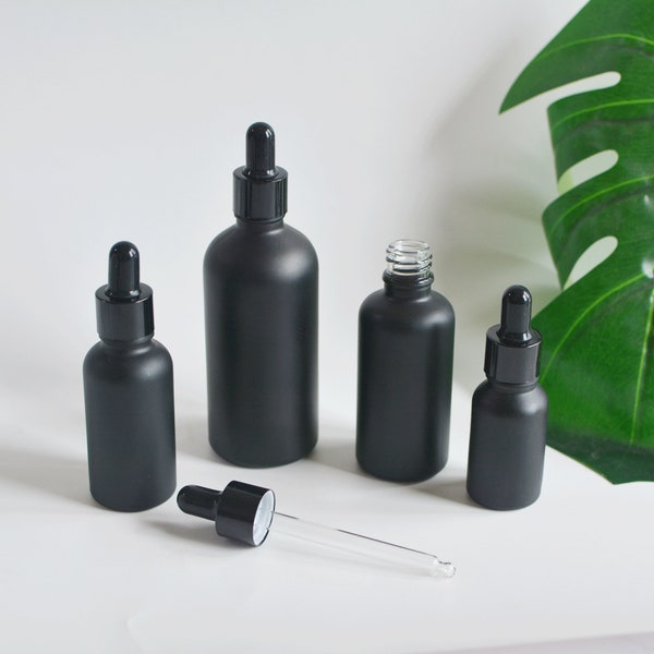 5ml 10ml 15ml 30ml 50ml Glass Matte Black Dropper Bottle, Cosmetic Packaging, Essential Herb Hair Oil Dropper Bottle, Wholesale