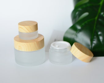 5/100pcs 5g 15g 30g 50g Bamboo Wooden Printing Look Empty Cosmetic Glass Cream Jar Container Face Lotion Cream Travel Bottles