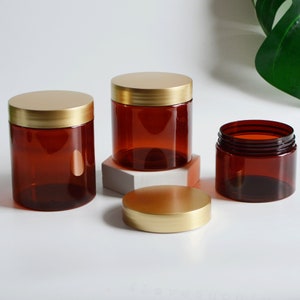 150g 200g 250g Amber Cream Jar Matte Gold Cap Essential Oil Jar Butter Crock Body Serum Skin Care Hair Salon Oil Bulk Order