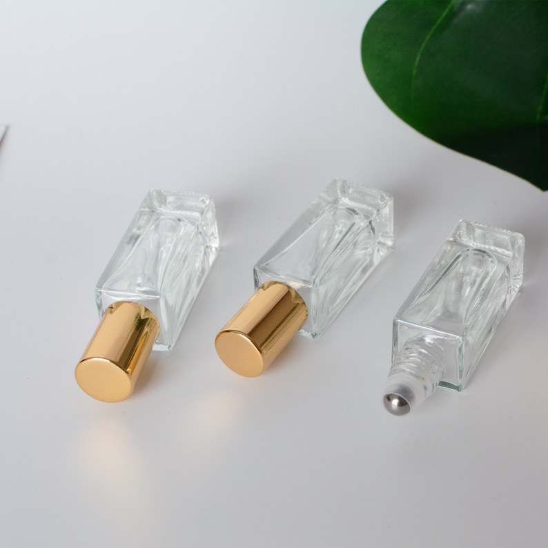 Perfume Roller Bottle 6ml Empty Cube Square Gold Glass Essential Oil Perfume Roller Bottle Glass Roll on Bottle Bulk Essential Oil Roller