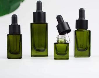 5 ml 10 ml 15 ml 30 ml flacons compte-gouttes cube verre vert bouchon noir mat pour soins de la peau compte-gouttes, récipient cosmétique rechargeable d'huile essentielle en vrac