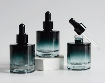 1-200pcs Empty Dropper Bottle 30ml 1oz Ink Blue Glass Black Cap Skin Care Beauty Makeup Serum Essential Oil Night Eye Cream Cosmetic Bulk