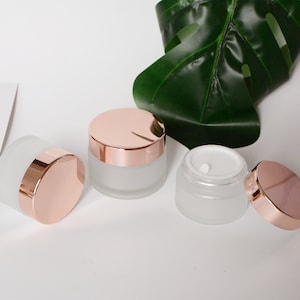 5g 15g 30g 50g 100g Shiny Rose Gold Frosted Glass Cream Jar Container, Cosmetic Beauty Makeup Packaging, Personal Care, Wholesale, Bulk