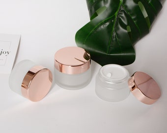 5g 15g 30g 50g 100g Shiny Rose Gold Frosted Glass Cream Jar Container, Cosmetic Beauty Makeup Packaging, Personal Care, Wholesale, Bulk