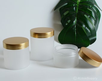 1-100pcs PET Frosted Empty Cream Jar Container, Gold Lids, Cosmetic Beauty Skin Bath Salt Body Butter Scrub Balm Container Bottle, Wholesale