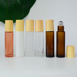 10ml Roller Bottle Wooden Look Cap Empty Essential Oil Roller On Bottles Custom Logo Printing Logo/Label Sticker Glass Roller Stainless Ball