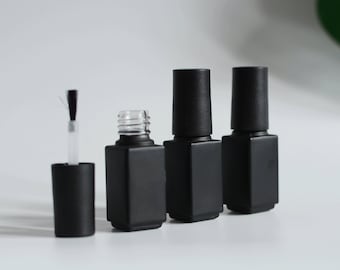 1/200pcs 3ml Nail Polish Bottle, Square Matte Black Glass Makeup Container Glass Nail Polish Oil Bottle With Brush Black Lid Small Business