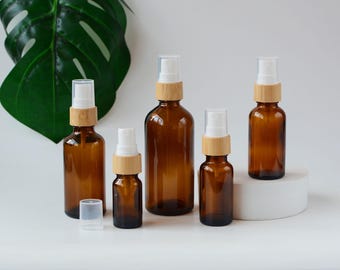 5ml-100ml återfyllningsbara sprayflaskor naturlig bambuförstärkare klar bärnstensfärgad Boston-glas resa bärbar tonerspray hemdoft grossist