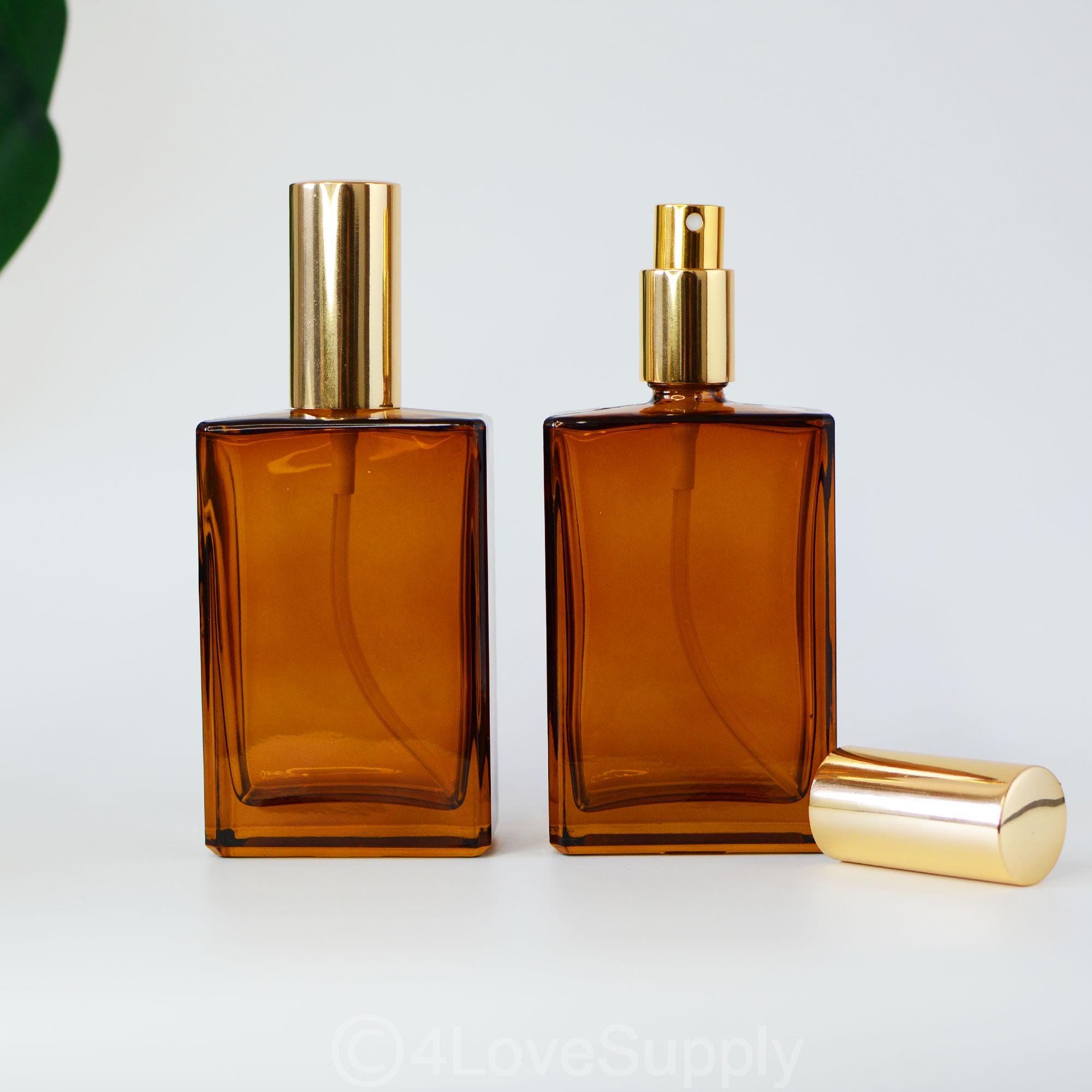 100ml Empty Fine Mist Spray Bottles Sqaure Clear Amber Glass Light Gold Cap Luxury Perfume Bottles DIY Logo Wholesale