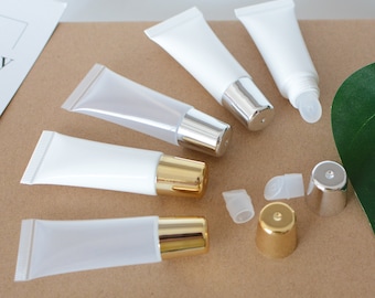 10/200pcs 10ml PE Empty Squeeze Lip Gloss Tubes Container, Wholesale, DIY Handmade PE Squeeze Lip Glaze Container Tubes, Gold / Silver Cap