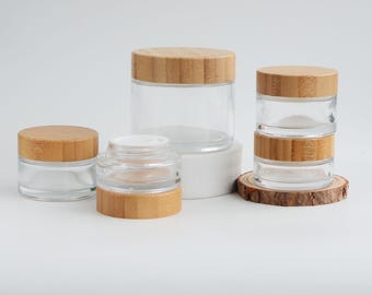 15g 30g 50g 100g 150g 200g Natural Cream Jar Bamboo Cap High-definition Transparent Glass Eco-friend Skin Care Cosmetic Packaging Wholesale