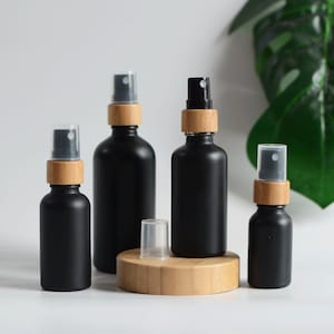 1-200pcs Fine Mist Spray Bottle Matte Black Glass Natural Bamboo Cap Fragrance Perfume Bottle Black Refillable Man Fragrance Wholesale