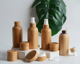 1–200 Stück natürliche Bambus-Kosmetik-Verpackungssets für Spray/Lotion/Creme/Tropfflaschen, umweltfreundlicher Behälter für ätherische Öle, natürliche Hautpflege
