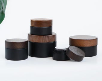 Cream Jar Natural Drak Wood Cap Matte Black Glass Jar Skin Care Pot Cream Jar Body Butter Jar Essential Oil Cream Wholesale 15g-200g