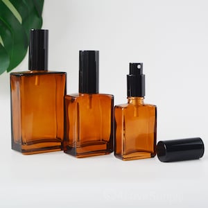 1-200pcs 30ml 1oz 50ml 100ml  Retro Style Fine Mist Spray Square Amber Glass Black Sprayer Man Perfume Body Fragrance Wholesale