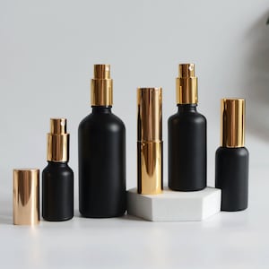 1-200pcs 15ml 30ml 50ml 100ml Luxury Fine Mist Spray Bottles Light Gold Cap Matte Black Glass Bottle Perfume Fragrance Container Wholesale