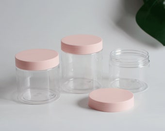 1-200PCS Cream Jar Pink Cap Transparent Jar PET Material Body Butter Essential Oil Candy Storage Jar Bath Slat Hot Sale Container Wholesale