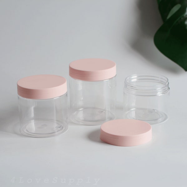 1-200PCS Cream Jar Pink Cap Transparent Jar PET Material Body Butter Essential Oil Candy Storage Jar Bath Slat Hot Sale Container Wholesale
