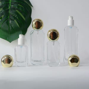 30ml 50ml 100ml 120ml Luxury Serum Lotion Pump Bottle Gold Cap Square Glass Bottle For Thick Essential Oil Container Facial Cream Skin Care