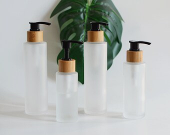 1-200 pcs 100 ml 120 ml 150 ml Bouteille de shampooing sérum lotion en verre dépoli, Bouteille d'huile de lotion en bambou naturel, Emballage cosmétique, Vrac