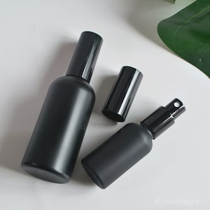 1-200pcs Matte Black Glass Fine Mist Spray Bottle, 15ml 30ml 50ml 100ml Refillable Essential Oil Spray Bottles, Cosmetic Oil Packaging, Bulk