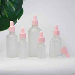 1-200pcs Cute Pink Dropper Bottle 5-100ml Frosted Boston Glass Bottle Essential Oil Dropper Cosmetic Oil,Skin Care Dropper Bottles Wholesale