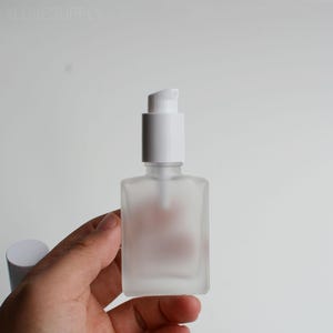 Frosted Glass Lotion Pump Bottle, Square White Cosmetic Container (30ml 50ml 100ml)