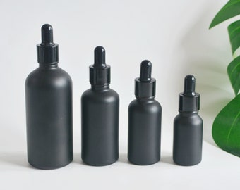 2025 New Dropper5ml 10ml 15ml 30ml 50ml Glass Matte Black, Cosmetic Packaging, Essential Herb Hair Oil Dropper Bottle, Cosmetic Dropper Bulk