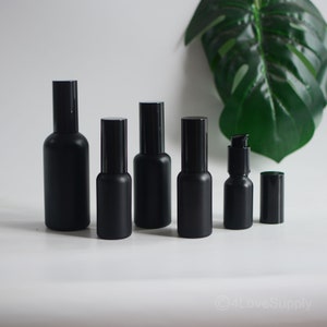 1-200pcs 15ml 20mlm 30ml 50ml 100ml Matte Black Glass Pump Lotion Bottles Empty Cosmetic Packaging Skin Care Facial Mask Serum Lotion Bulk