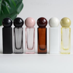 Frasco de perfume de 30 ml, negro mate/negro transparente/rosa/ámbar/blanco/amarillo, cuadrado, de vidrio, para fragancias. Frasco vacío a granel.
