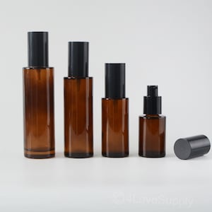 20ml 30ml 50ml 60ml 80ml 100ml Cosmetic Beauty Skin Care Flat Shoulder Clear Amber Glass Serum Lotion Oil Pump Bottle With Black Pump Top