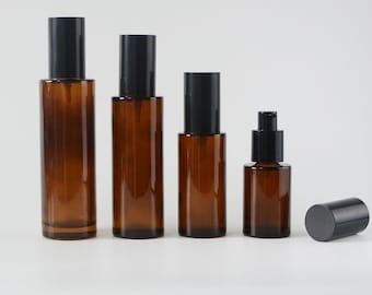 20ml 30ml 50ml 60ml 80ml 100ml Cosmetic Beauty Skin Care Flat Shoulder Clear Amber Glass Serum Lotion Oil Pump Bottle With Black Pump Top