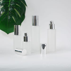 20ml 30ml 50ml 60ml 80ml 100ml Luxury Serum Lotion Pump Bottles Silver Pump Head Frosted Glass For Cosmetic Cream Oil Perfume Fragrance Bulk