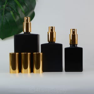 30ml 50ml 100ml Fine Mist Spray Bottle Square Matte Black Glass With GoldSpray Top 2025 Hot Sale Mist Perfume Cosmetic Spray Wholesale