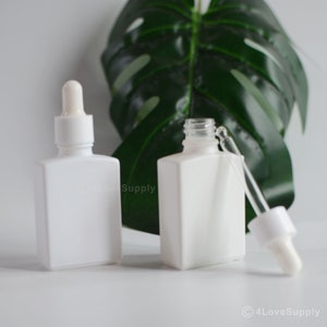 1-200pcs 30ml 1 oz Matte White Square Glass Essential Oil Dropper Bottles, Cosmetic Skin Care Serum Hair Oil Pipette Bottle, Wholesale