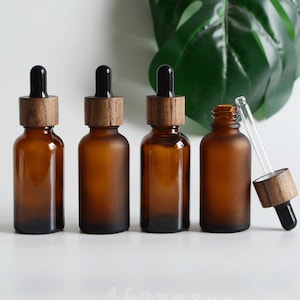 5ml 15ml 30ml 50ml 100ml Amber Frosted/Transparent Glass Dropper Bottles,Black Bamboo Cap, Essential Oil Bottles Packaging, Bulk Order