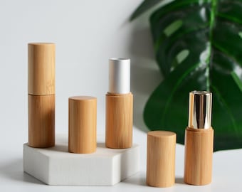 1-100pcs 5ml Natural Bamboo Wood Empty Lip Balm Container Tube, Silver Gold, DIY, Lip Care Moisturiser Butter Packaging, Wholesale