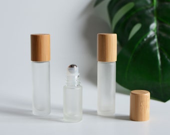 1-200 botellas con rodillo de vidrio esmerilado de bambú natural para aceites esenciales de spa, botellas con rodillo de perfume, botellas con rodillo de cristal de piedra